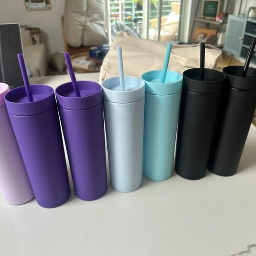 Multicolor Skinny Tumblers with Lids and Straws